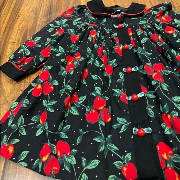 Rare Editions vintage black/red apple long sleeve collared button down dress - Picture 3 of 5